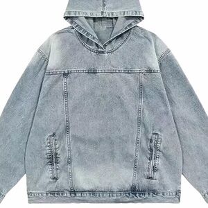 NWT DOSE Hooded Washed Denim Jacket Faded blue loose fit size S.